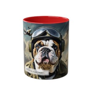 Colourful "Chocks Away Bulldog" Two-Tone Coffee Mugs, 11oz
